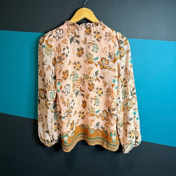 Joie Orange and Pink Long Sleeve Tie Front Blouse - Picture 4 of 5